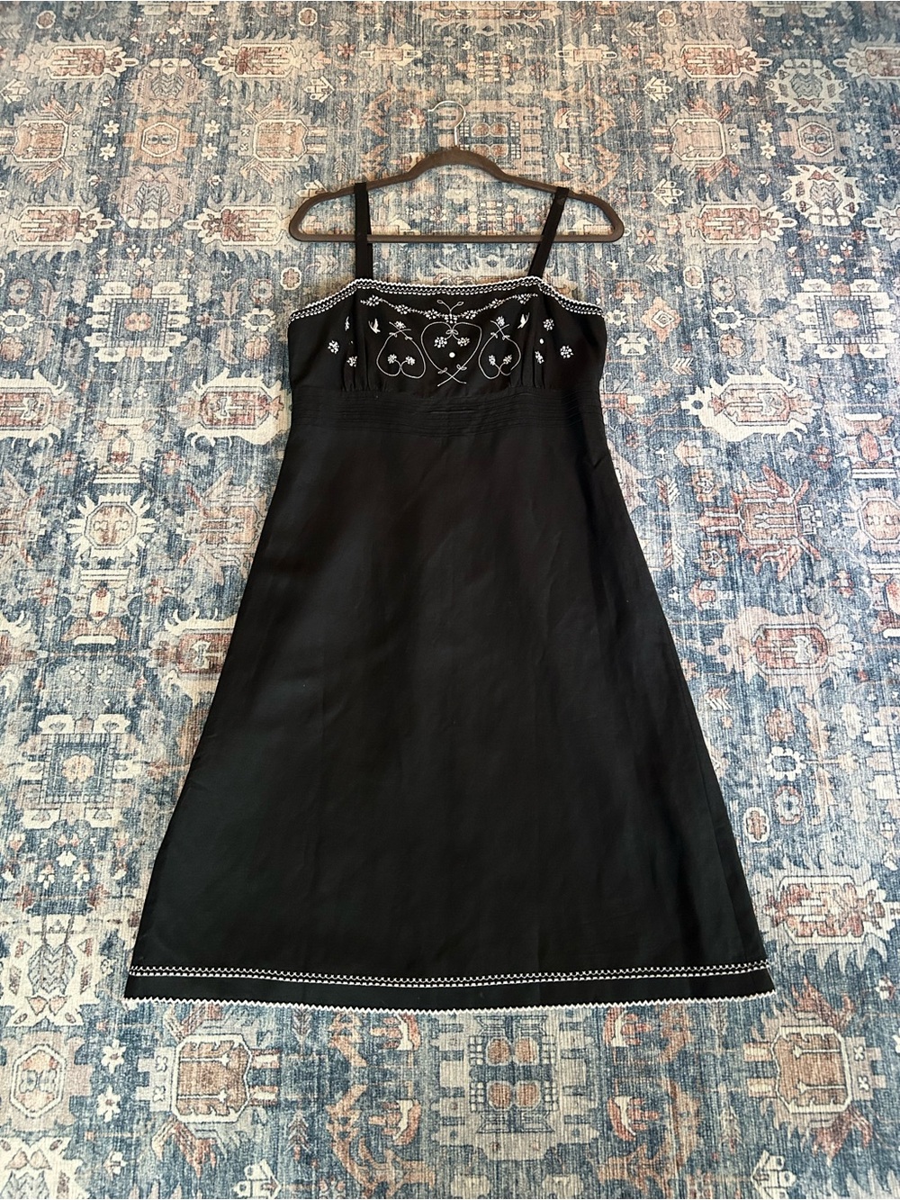 Black Embroidered Sundress with White Detail